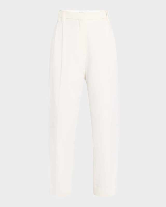 Pleated Cotton Twill Tapered Pants